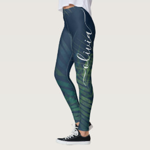 Donkergroene palmblad Leggings - Tropische botanis