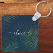Donkergroene palmbladeren Patroon Sleutelhanger (Achterkant)
