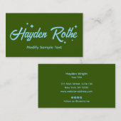 Donkergroene Retro Typografie Sterren Visitekaartje (Voorkant / Achterkant)