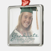 Donkergroene script Afstuderen foto-toets Metalen Ornament (Links)