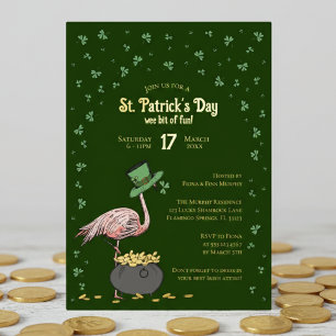 Donkergroene Shamrock Flamingo St. Patrick's Day Folie Uitnodiging