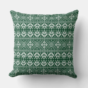 Donkergroene Sneeuwvlok & Bloemrijke Fair Isle Ker Kussen