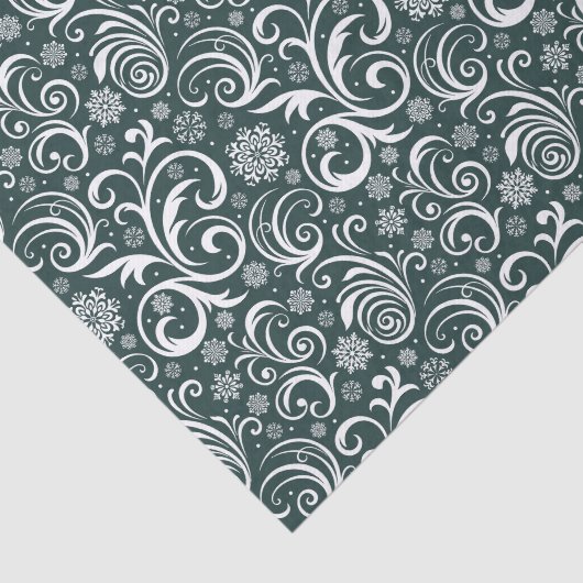 Donkergroene sneeuwvlokken en kerstwervelingen tissuepapier (Detail)