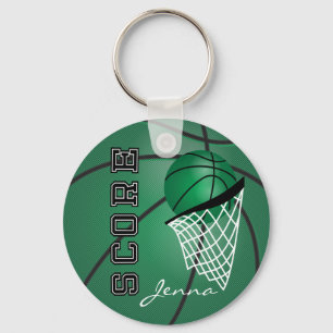 Donkergroene sport Basketball DIY-tekst Sleutelhanger