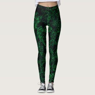 Donkergroene textuur, bijtend of vernietigd sponsj leggings