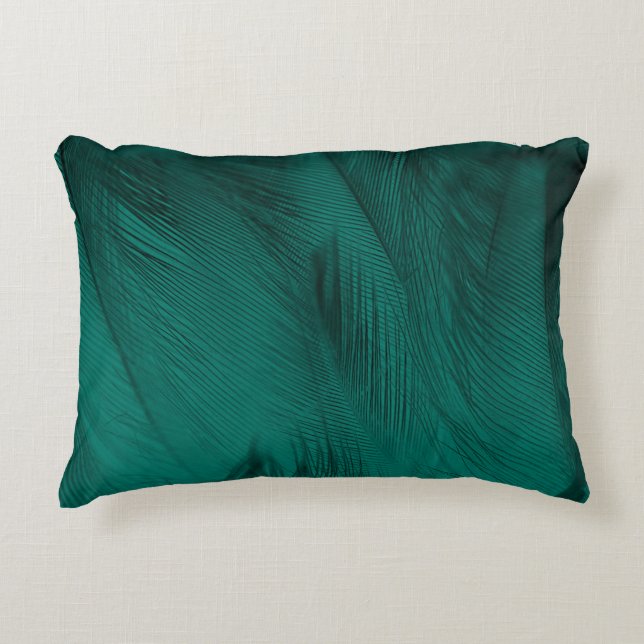 Donkergroene  veren textuur accent kussen (Voorkant)
