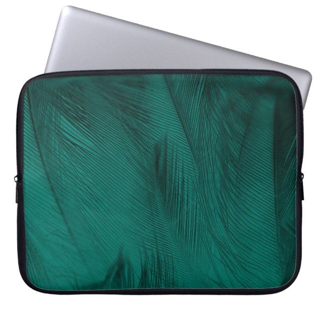 Donkergroene  veren textuur laptop sleeve (Voorkant)