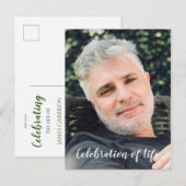 Donkergroene viering van het leven met foto rouwdi briefkaart (Voorkant / Achterkant)