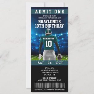 Donkergroene voetbal ticket verjaardagsuitnodiging kaart