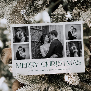 Donkergroene vrolijke kerstdagen Elegant fotoroo Feestdagenkaart