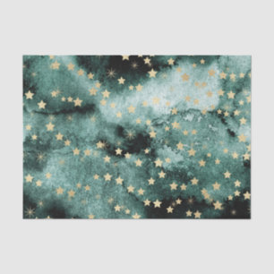 Donkergroene waterkleur met gouden sterren tissuepapier