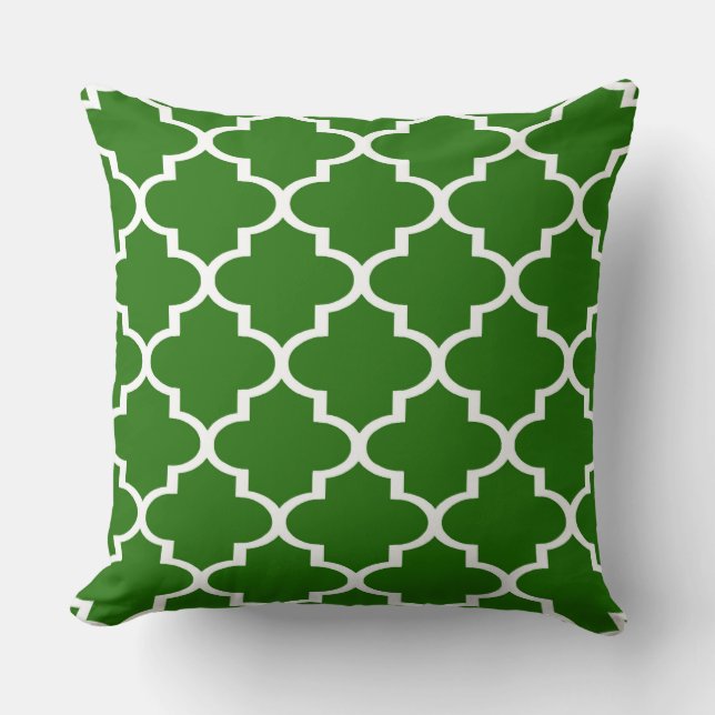 Donkergroene witte Quatrefoil Lattice Pillow Kussen (Voorkant)