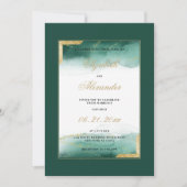 Donkergroene witte waterverf goudglitter bruiloft kaart (Voorkant)