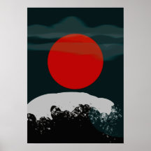 Donkergroene zonsondergang met rode zon