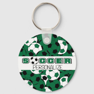 Donkergroene, zwarte en witte Voetbal Sport Sleutelhanger