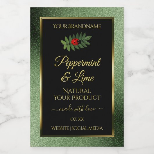 Donkergroene zwarte Glitter-productlabels Ladybug Voedselcontainer Etiket (Enkel label)