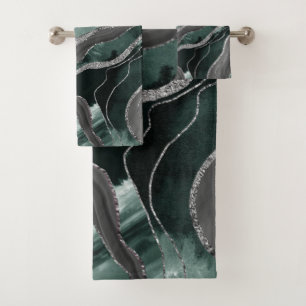 Donkergroene zwarte marmer Agate Silver Glitter Gl Bad Handdoek