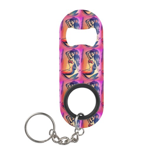 donkerharige zeemeermin roze mini flessenopener (Voorkant)