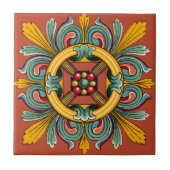 Donkerkoraal Victoriaans teile ontwerp Tegeltje (Voorkant)