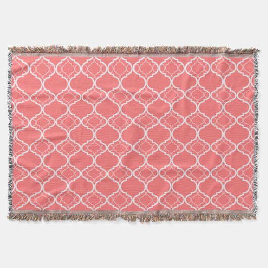 Donkerkoraalroze Quatrefoil geometrisch patroon Deken (Voorkant)