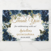 Donkermarineblauw bloemenvlinders Rozen Favor Sparkling Wijnetiket (Enkel label)