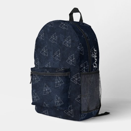 Donkermarineblauw Modern geometrisch patroon Naam Bedrukte Rugzak (Achterkant Hoek Rechts)