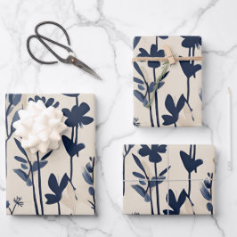 Donkermarineblauw Modern Groovy Daisy Flowers Inpakpapier Vel