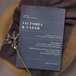 Donkermarineslauw en wit   Moderne minimale bruilo Kaart