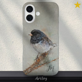 Donkerogige Junco Bird Painting Initialen Custom N iPhone 16 Hoesje