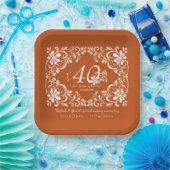 Donkeroranje Shabby Chic 40-jarig jubileumboek Papieren Bordje (Feest)