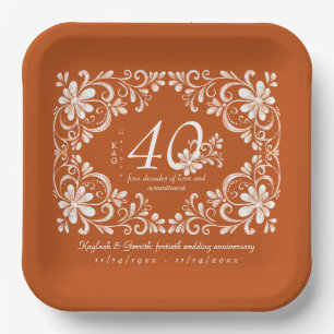 Donkeroranje Shabby Chic 40-jarig jubileumboek Papieren Bordje