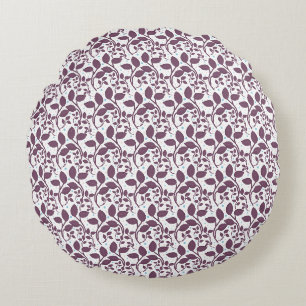 Donkerpaars bladpatroon, Elegante botanische print Rond Kussen