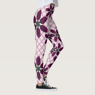 Donkerpaars Roospatroon — Elegante Pruimflora Leggings