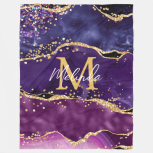 Donkerpaarse en gouden glittersequins agaat fleece deken