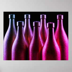 Donkerpaarse Kleur Retro Stalen Flessen aan een Mu Poster