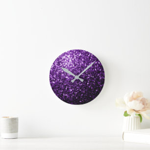 Donkerpaarse namaak glinsterende glitter vonken ronde klok