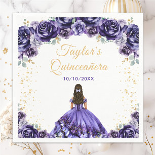 Donkerpaarse Prinses Bloemige Quinceañera Servet