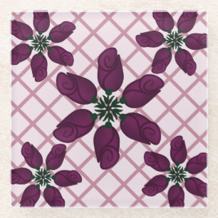 Donkerpaarse Roospatroon — Elegante Pruim Bloem Glazen Onderzetter