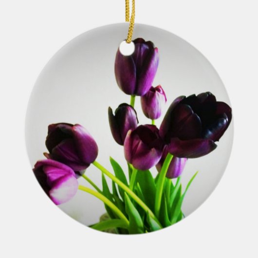 Donkerpaarse tulpen keramisch ornament (Voorkant)