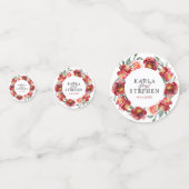 Donkerrode bloemen, met een deuk confetti (Voorkanten)