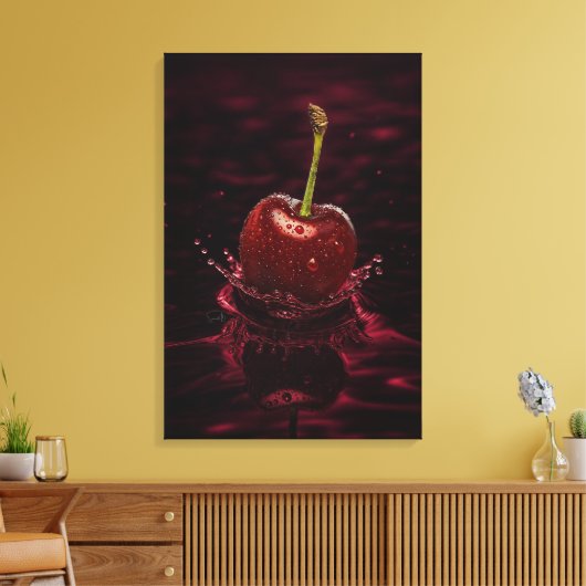 Donkerrode Cherry Splash in Water Art Canvas Print (Insitu (Woonkamer))