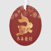 Donkerrode Chinese lanar nieuwjaar goudkonijn Ornament (voorkant)