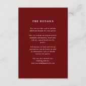 Donkerrode elegante tekst | Details bruiloft gast Informatiekaartje (Voorkant)