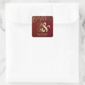Donkerrode en gouden Confetti Stippen Vierkante Sticker (Tas)