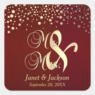 Donkerrode en gouden Confetti Stippen Vierkante Sticker