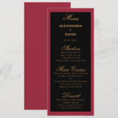 Donkerrode en zwarte Kaart van het bruiloft-menu (Voorkant / Achterkant)