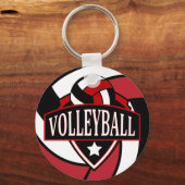 Donkerrode en zwarte volleybal Logo Sleutelhanger (Voorkant)