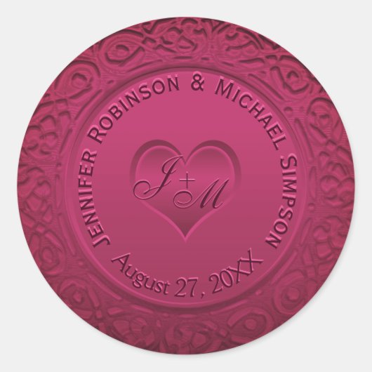 Donkerrode Faux Folie Ronde Sticker (Voorkant)