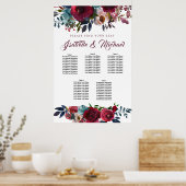 Donkerrode flora 5-tabel weduwenkaart poster (Keuken)