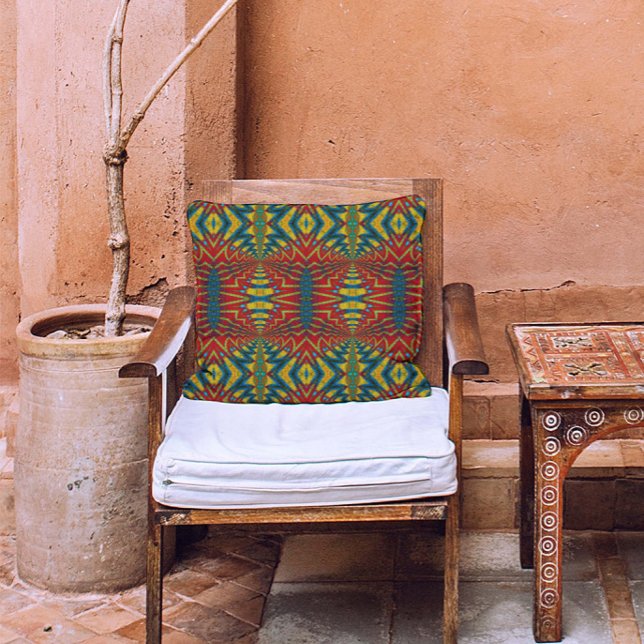 Donkerrode gele turquoise Geometric Pattern Cool Buitenkussen (Creator heeft geüpload)